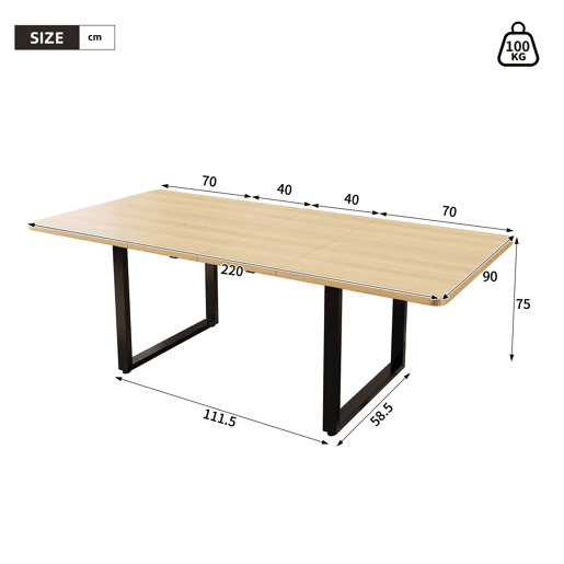 Mesa de jantar extensÃvel 140180220x80 cm - Para 6-10 pessoas, forma retangular, estilo simples, pernas de metal - Carvalho Mesa de jantar extensÃvel 140180220x80 cm - Para 6-10 pessoas, forma retangular, estilo simples, pernas de metal - Carvalho