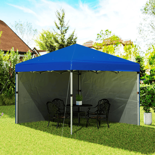 Outsunny Tenda Dobrável Pop-up Tenda 3x3 m Toldo Dobrável com 2 Laterais Anti-UV Altura Ajustável em 3 Níveis Sacos de Areia e Saco de Transporte com Rodas para Camping Festas Azul