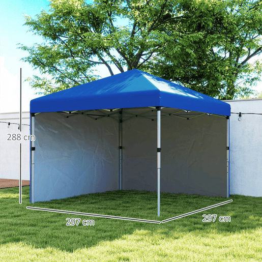 Outsunny Tenda Dobrável Pop-up Tenda 3x3 m Toldo Dobrável com 2 Laterais Anti-UV Altura Ajustável em 3 Níveis Sacos de Areia e Saco de Transporte com Rodas para Camping Festas Azul
