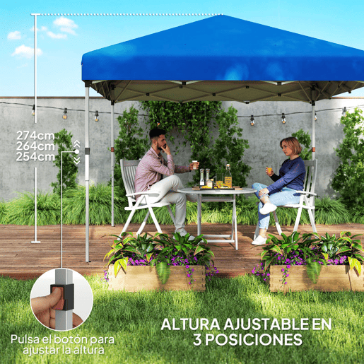 Outsunny Tenda Dobrável Pop-up Tenda 3x3 m Toldo Dobrável com 2 Laterais Anti-UV Altura Ajustável em 3 Níveis Sacos de Areia e Saco de Transporte com Rodas para Camping Festas Azul