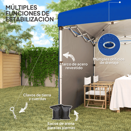 Outsunny Tenda Dobrável Pop-up Tenda 3x3 m Toldo Dobrável com 2 Laterais Anti-UV Altura Ajustável em 3 Níveis Sacos de Areia e Saco de Transporte com Rodas para Camping Festas Azul