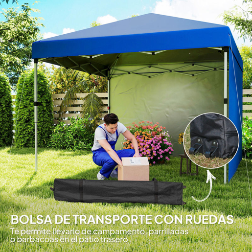 Outsunny Tenda Dobrável Pop-up Tenda 3x3 m Toldo Dobrável com 2 Laterais Anti-UV Altura Ajustável em 3 Níveis Sacos de Areia e Saco de Transporte com Rodas para Camping Festas Azul