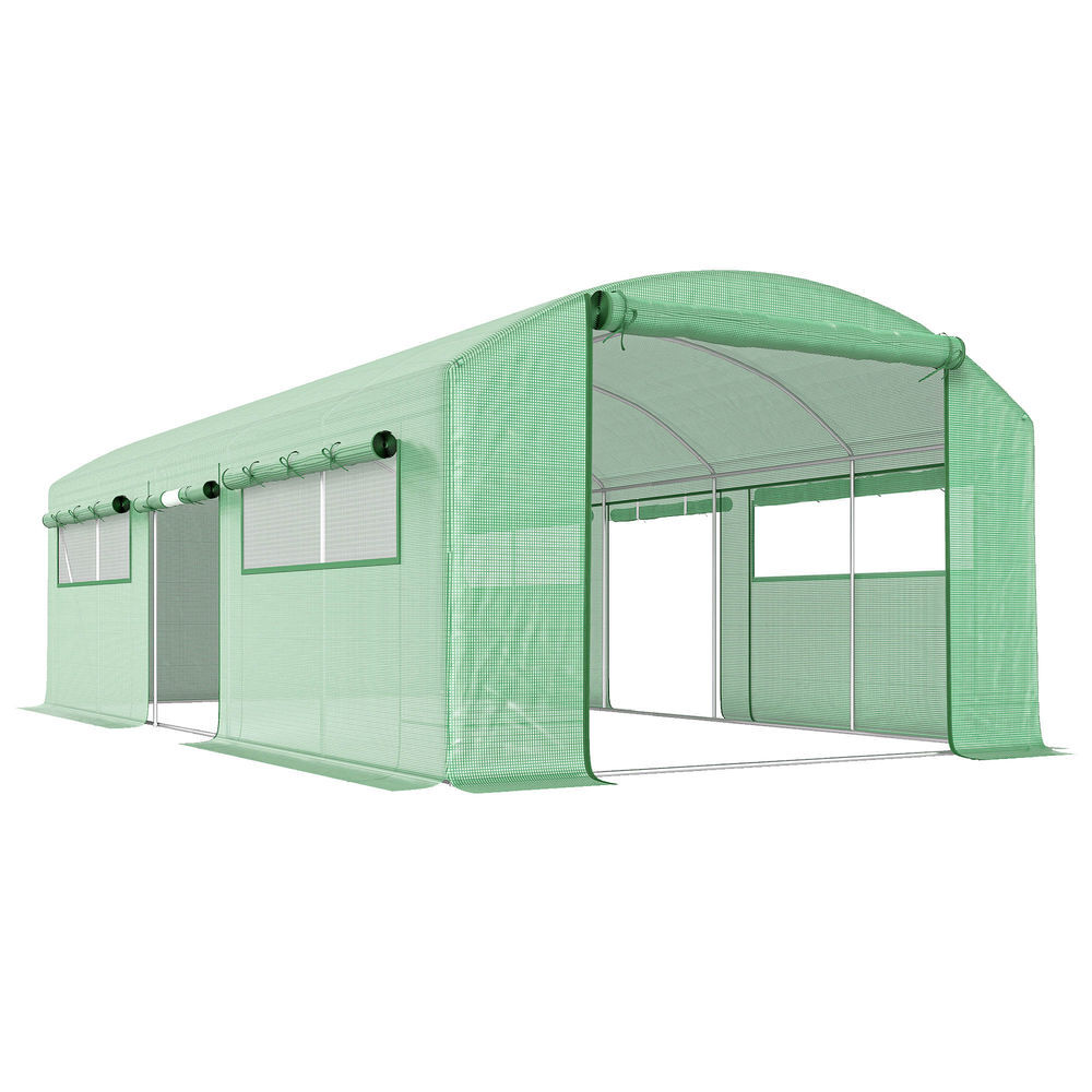 Outsunny invernadero de exterior 6x3x2 m, invernadero de túnel con 3 puertas enrollables, ventanas de malla, cubierta pe 140g/m² anti-uv y marco de acero galvanizado, para cultivos, plantas, verde