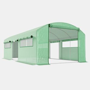 Outsunny Estufa de Exterior 6x3x2 m, Estufa Tipo Túnel com 3 Portas Enroláveis, Janelas com Rede, Cobertura PE 140gm² Anti-UV e Estrutura de Aço Galvanizado, para Cultivo de Plantas, Verde