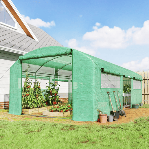 Outsunny Estufa de Exterior 6x3x2 m, Estufa Tipo Túnel com 3 Portas Enroláveis, Janelas com Rede, Cobertura PE 140gm² Anti-UV e Estrutura de Aço Galvanizado, para Cultivo de Plantas, Verde