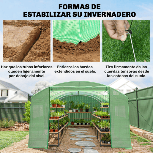 Outsunny Estufa de Exterior 6x3x2 m, Estufa Tipo Túnel com 3 Portas Enroláveis, Janelas com Rede, Cobertura PE 140gm² Anti-UV e Estrutura de Aço Galvanizado, para Cultivo de Plantas, Verde