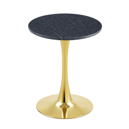 Mesa auxiliar redonda 60 cm - MDF com termoformado, mármore preto, estrutura dourada - Preto+Dourado