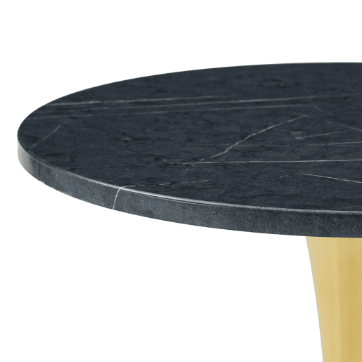 Mesa auxiliar redonda 60 cm - MDF com termoformado, mármore preto, estrutura dourada - Preto+Dourado