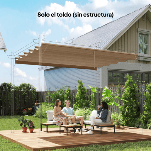Outsunny Teto de Pérgola 2,5x2,55 m Teto de Substituição Retrátil para Estrutura de Pérgola de 3x3 m Toldo de Tecido Apenas para Pérgola de Jardim com 10 Orifícios de Drenagem Castanho Outsunny Teto de Pérgola 2,5x2,55 m Teto de Substituição Retrátil para Estrutura de Pérgola de 3x3 m Toldo de Tecido Apenas para Pérgola de Jardim com 10 Orifícios de Drenagem Castanho