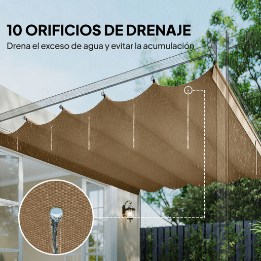 Outsunny Teto de Pérgola 2,5x2,55 m Teto de Substituição Retrátil para Estrutura de Pérgola de 3x3 m Toldo de Tecido Apenas para Pérgola de Jardim com 10 Orifícios de Drenagem Castanho Outsunny Teto de Pérgola 2,5x2,55 m Teto de Substituição Retrátil para Estrutura de Pérgola de 3x3 m Toldo de Tecido Apenas para Pérgola de Jardim com 10 Orifícios de Drenagem Castanho