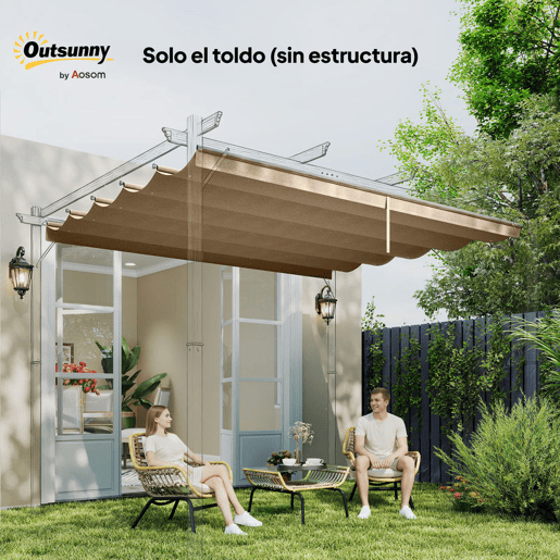 Outsunny Teto de Pérgola 2,5x2,55 m Teto de Substituição Retrátil para Estrutura de Pérgola de 3x3 m Toldo de Tecido Apenas para Pérgola de Jardim com 10 Orifícios de Drenagem Castanho Outsunny Teto de Pérgola 2,5x2,55 m Teto de Substituição Retrátil para Estrutura de Pérgola de 3x3 m Toldo de Tecido Apenas para Pérgola de Jardim com 10 Orifícios de Drenagem Castanho