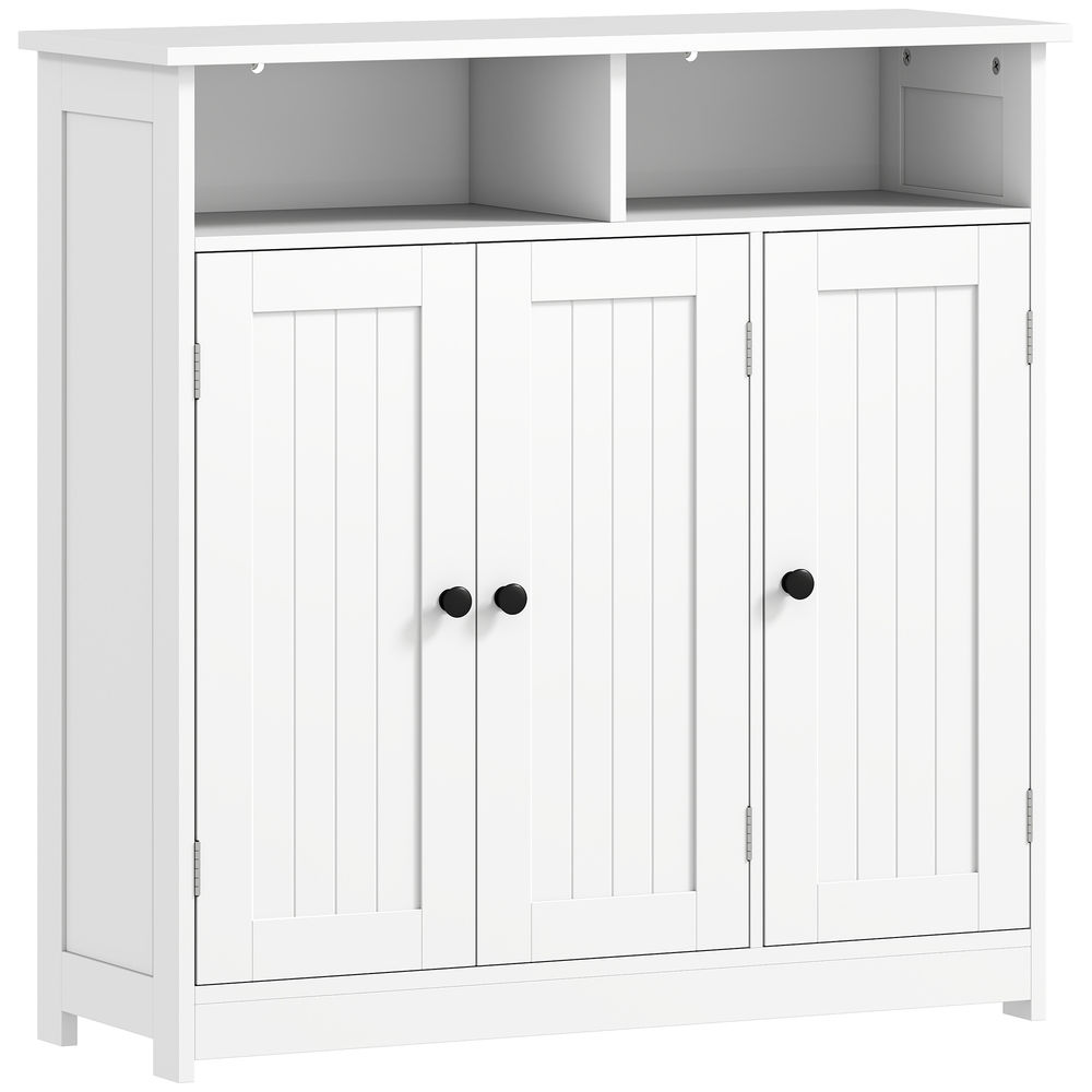 Homcom mueble de baño, armario de baño estrecho con 3 puertas, 2 compartimentos abiertos, estante ajustable, para sala de estar, cocina, 85x30x85 cm,