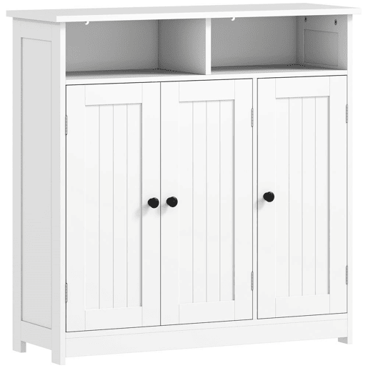 HOMCOM Armário de Casa de Banho Móvel de Casa de Banho Estreito com 3 Portas 2 Compartimentos Abertos Prateleira Ajustável para Sala de Estar Cozinha 85x30x85 cm Branco