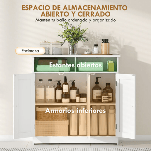 HOMCOM Armário de Casa de Banho Móvel de Casa de Banho Estreito com 3 Portas 2 Compartimentos Abertos Prateleira Ajustável para Sala de Estar Cozinha 85x30x85 cm Branco