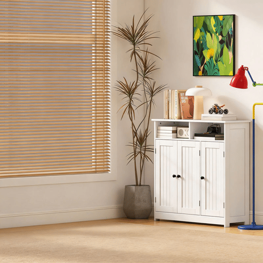 HOMCOM Armário de Casa de Banho Móvel de Casa de Banho Estreito com 3 Portas 2 Compartimentos Abertos Prateleira Ajustável para Sala de Estar Cozinha 85x30x85 cm Branco