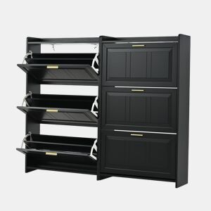 Sapateira 70x24x120 cm - 6 compartimentos, para corredores e escritórios, MDF, Preto, Conjunto de 2