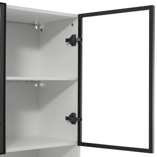 Vitrine de vidro 200 cm - Com luzes LED, prateleira multiusos para coleção, branca - Moldura da porta preta