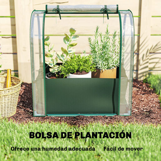 Outsunny Mini Estufa com Bolsa de Plantação, 68x50x70 cm Estufa Pequena Portátil para Interior e Exterior com Porta Enrolável Estrutura em Aço Impermeável para Jardim, Varanda ou Pátio Verde