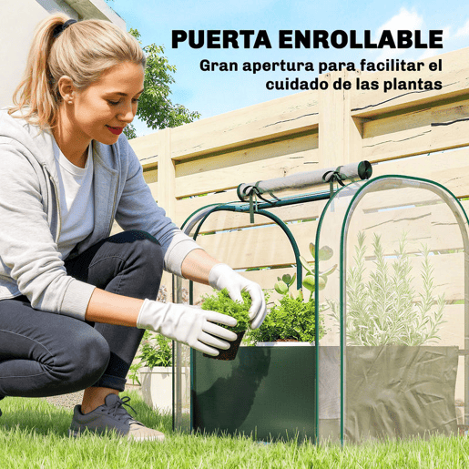 Outsunny Mini Estufa com Bolsa de Plantação, 68x50x70 cm Estufa Pequena Portátil para Interior e Exterior com Porta Enrolável Estrutura em Aço Impermeável para Jardim, Varanda ou Pátio Verde