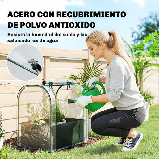 Outsunny Mini Estufa com Bolsa de Plantação, 68x50x70 cm Estufa Pequena Portátil para Interior e Exterior com Porta Enrolável Estrutura em Aço Impermeável para Jardim, Varanda ou Pátio Verde