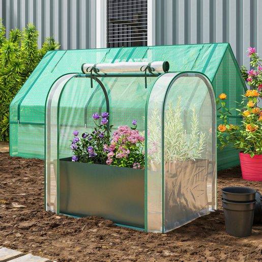 Outsunny Mini Estufa com Bolsa de Plantação, 68x50x70 cm Estufa Pequena Portátil para Interior e Exterior com Porta Enrolável Estrutura em Aço Impermeável para Jardim, Varanda ou Pátio Verde