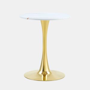 Mesa auxiliar redonda 60 cm - MDF termoformado, pé de apoio dourado - Branco+Dourado