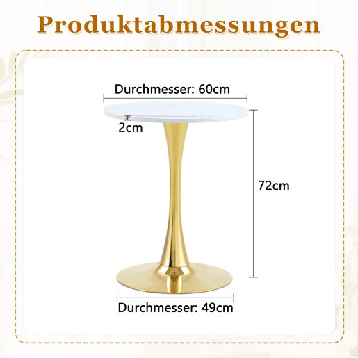 Mesa auxiliar redonda 60 cm - MDF termoformado, pé de apoio dourado - Branco+Dourado