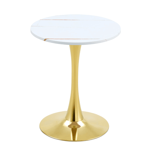 Mesa auxiliar redonda 60 cm - MDF termoformado, pé de apoio dourado - Branco+Dourado
