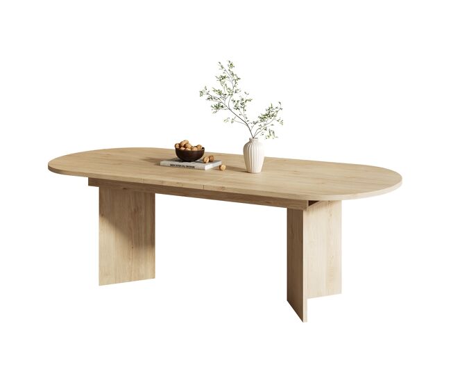 Mesa comedor extensible 160/200x90 cm - esquinas redondeadas, tablero grueso - roble