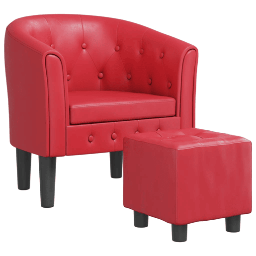 vidaXL Poltrona com apoio de pés couro artificial vermelho