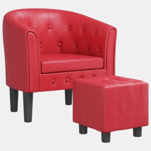 vidaXL Poltrona com apoio de pés couro artificial vermelho