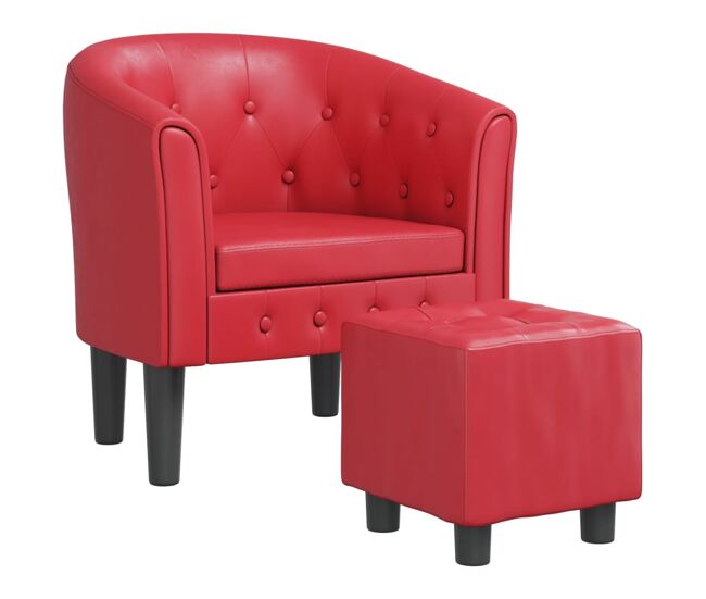 Vidaxl sillón con taburete cuero sintético rojo