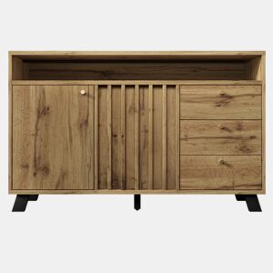 Aparador 120x40x85 cm - 3 gavetas, 2 portas, prateleira aberta, estilo vintage - Carvalho escuro