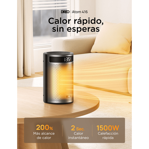 DREO Aquecedor Cerâmico Elétrico Atom 416 1500W portátil preto e prata DREO Aquecedor Cerâmico Elétrico Atom 416 1500W portátil preto e prata