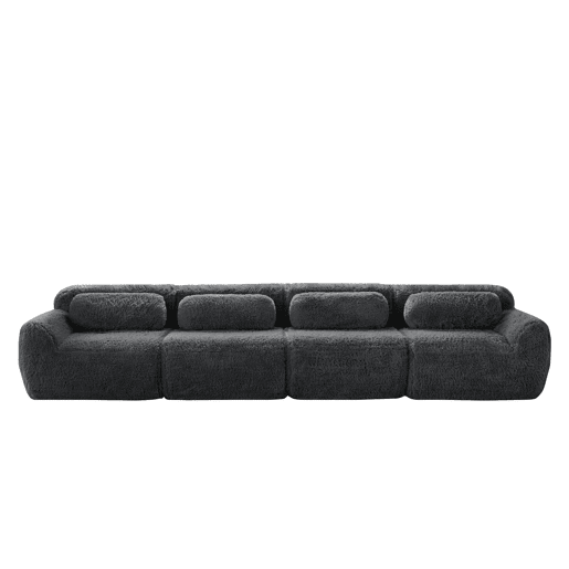 Sofá de 4 lugares - Tecido Premium Plüschstoff, modular, base antiderrapante, com almofadas - Cinza