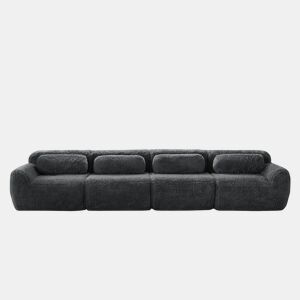 Sofá de 4 lugares - Tecido Premium Plüschstoff, modular, base antiderrapante, com almofadas - Cinza