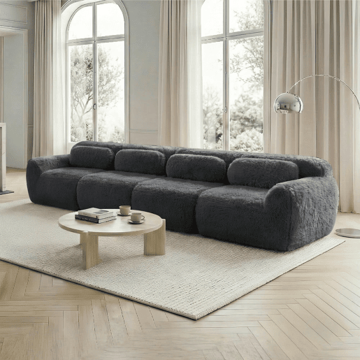Sofá de 4 lugares - Tecido Premium Plüschstoff, modular, base antiderrapante, com almofadas - Cinza