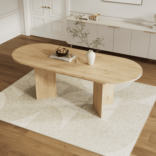 Mesa de jantar extensível 140180x90 cm - Cantos arredondados, estilo simples - Carvalho