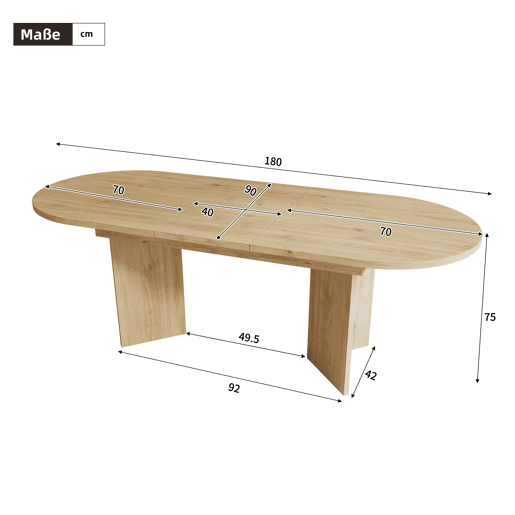 Mesa de jantar extensível 140180x90 cm - Cantos arredondados, estilo simples - Carvalho