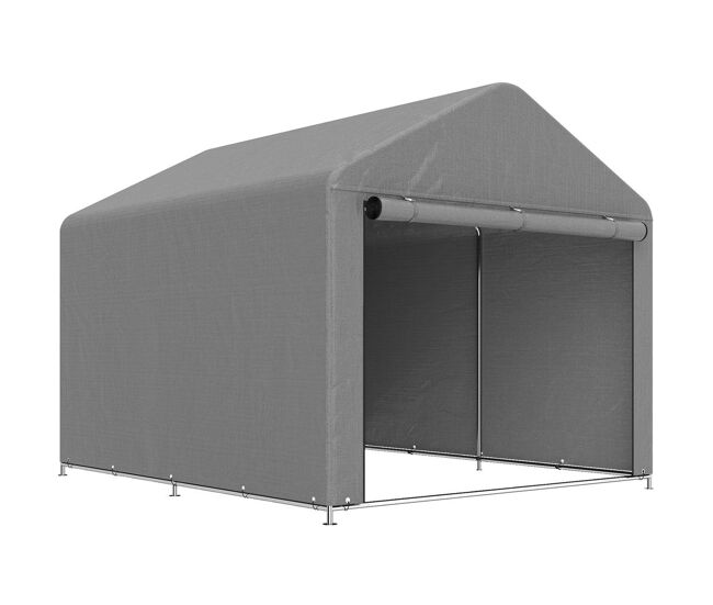 Outsunny carpa de jardín exterior para herramientas, bicicletas, 2,4x2x2 m, cobertizo exterior con marco metal galvanizado, puerta enrollable con cremallera, impermeable, uv30+, garaje portátil, gris