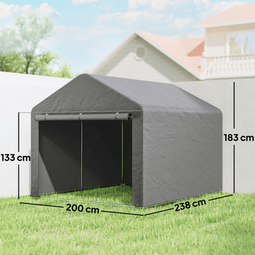 Outsunny Tenda de Jardim Exterior para Ferramentas e Bicicletas 2,4x2x2 m Abrigo Exterior com Estrutura de Metal Galvanizado Porta Enrolável com Fecho Impermeável UV30+ Garagem Portátil Cinzento