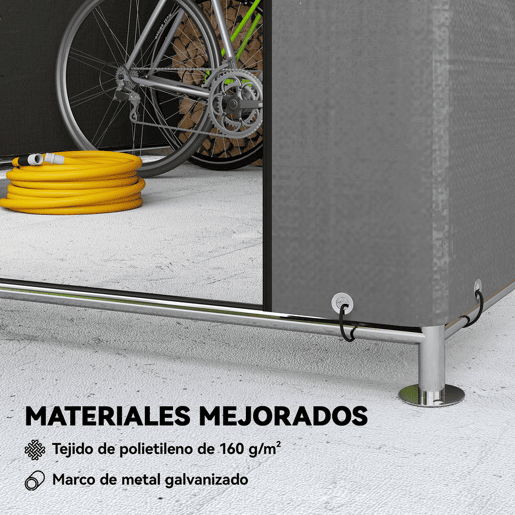 Outsunny Tenda de Jardim Exterior para Ferramentas e Bicicletas 2,4x2x2 m Abrigo Exterior com Estrutura de Metal Galvanizado Porta Enrolável com Fecho Impermeável UV30+ Garagem Portátil Cinzento