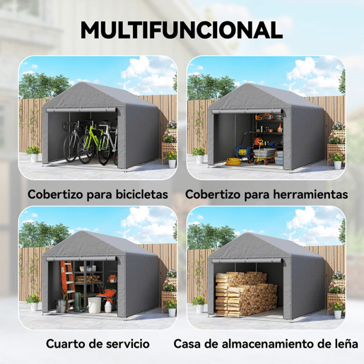 Outsunny Tenda de Jardim Exterior para Ferramentas e Bicicletas 2,4x2x2 m Abrigo Exterior com Estrutura de Metal Galvanizado Porta Enrolável com Fecho Impermeável UV30+ Garagem Portátil Cinzento