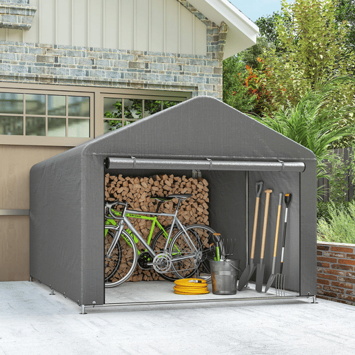 Outsunny Tenda de Jardim Exterior para Ferramentas e Bicicletas 2,4x2x2 m Abrigo Exterior com Estrutura de Metal Galvanizado Porta Enrolável com Fecho Impermeável UV30+ Garagem Portátil Cinzento