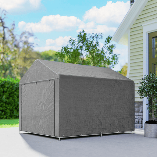 Outsunny Tenda de Jardim Exterior para Ferramentas e Bicicletas 2,4x2x2 m Abrigo Exterior com Estrutura de Metal Galvanizado Porta Enrolável com Fecho Impermeável UV30+ Garagem Portátil Cinzento