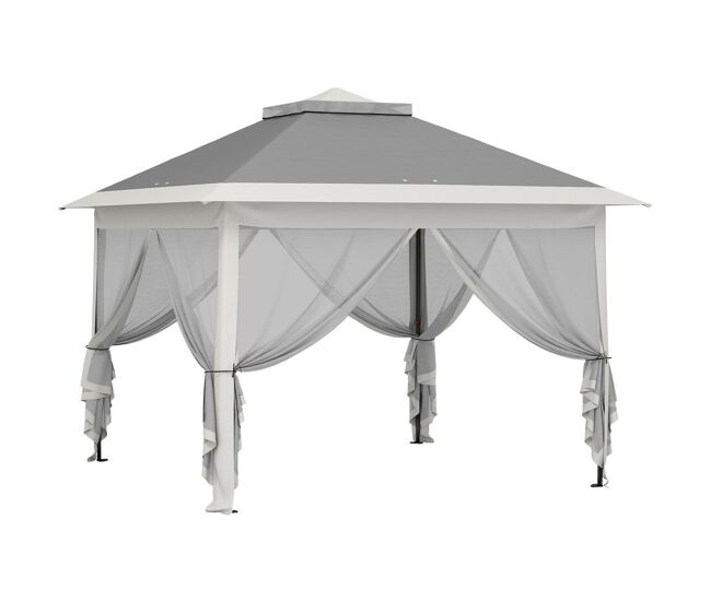 Outsunny carpa plegable 3,3x3,3 m pop-up, cenador de jardín con altura ajustable 3 niveles, doble techo, 4 mosquiteras extraíbles y bolsa transporte, impermeable, anti-uv para exterior, gris oscuro