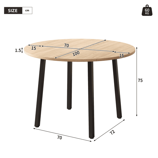 Mesa de jantar dobrável 100x100 cm - redonda, 2-4 pessoas, pernas metálicas - carvalho