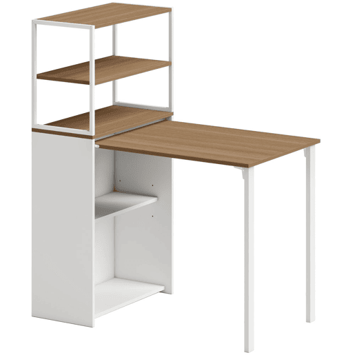 HOMCOM Secretária Dobrável com Estante Mesa de Secretária com 4 Prateleiras Mesa de Computador para Espaços Pequenos Estúdio, Escritório em Casa 105x60x127 cm Madeira