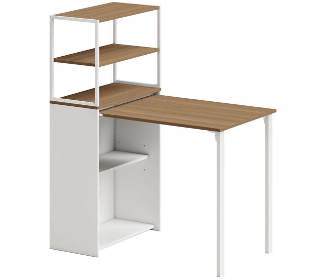 Homcom escritorio plegable con estantería, mesa de escritorio con 4 estantes, mesa de ordenador para espacios pequeños, estudio, oficina en casa,
