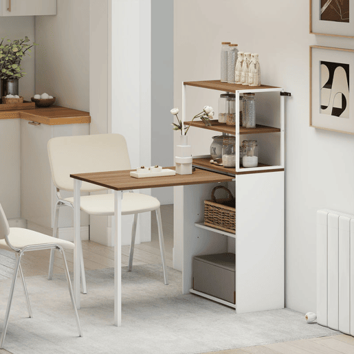 HOMCOM Secretária Dobrável com Estante Mesa de Secretária com 4 Prateleiras Mesa de Computador para Espaços Pequenos Estúdio, Escritório em Casa 105x60x127 cm Madeira